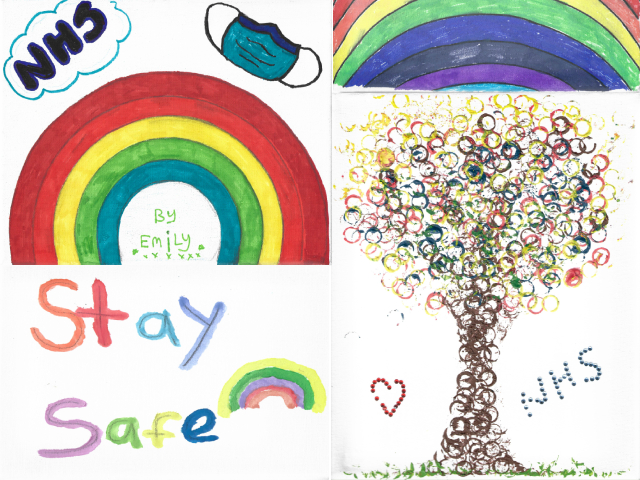 pictures of rainbows and the NHS drawn by our clients